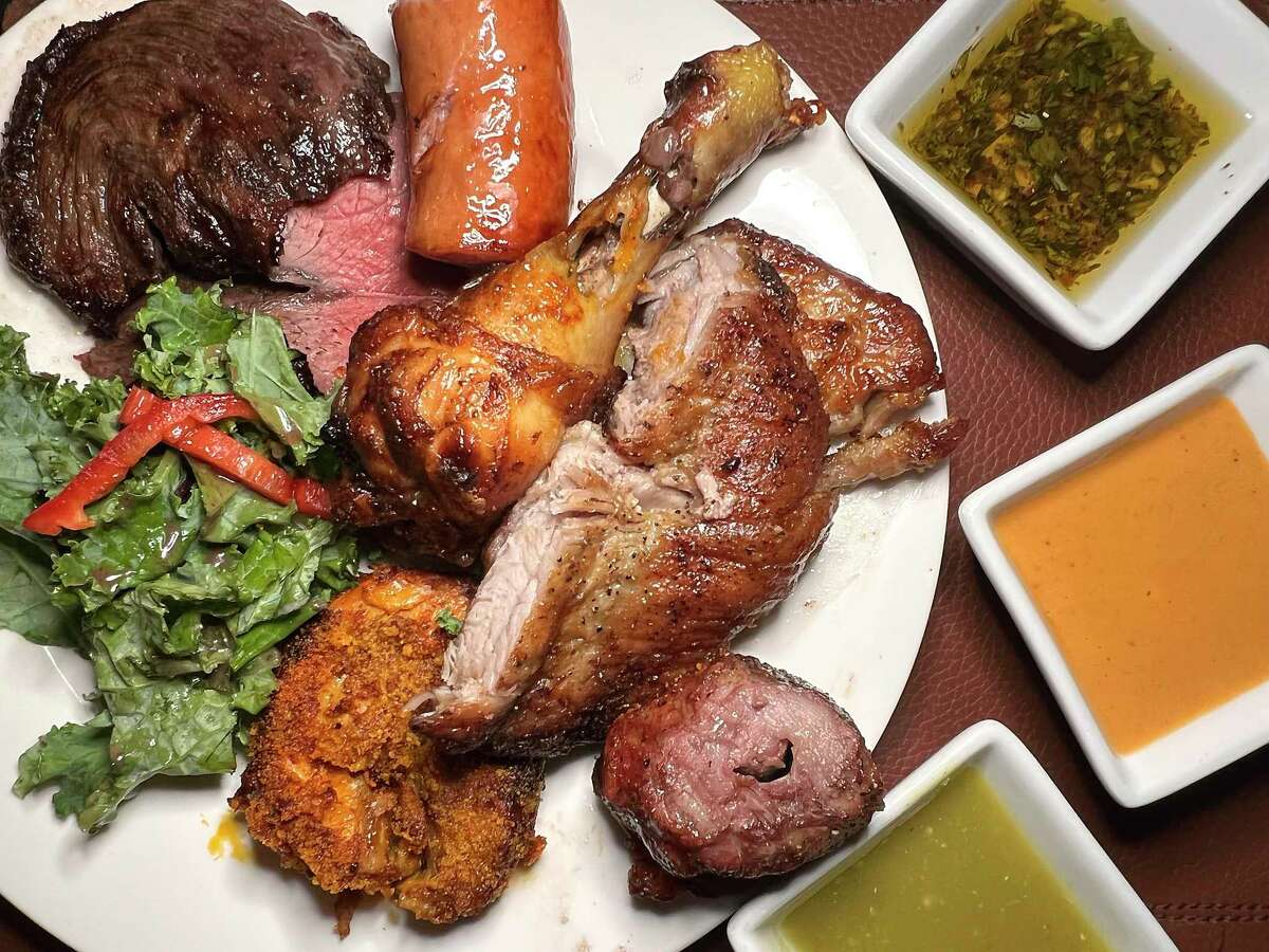 Beef, chicken, pork and sausage are part of the all-you-can-eat grilled meats available at Bovino’s Churrascaria, a Brazilian steakhouse at The Shops at La Cantera.
