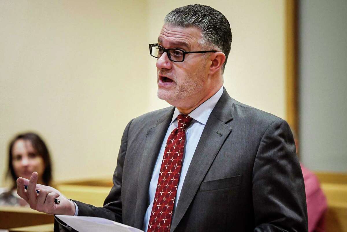 FILE - State prosecutor Richard Colangelo speaks during a hearing at Connecticut Superior Court in Stamford, Conn., March 3, 2020. An independent investigation is questioning the "integrity" of Colangelo hiring a state budget official's daughter in 2020 while lobbying for pay raises for staff.