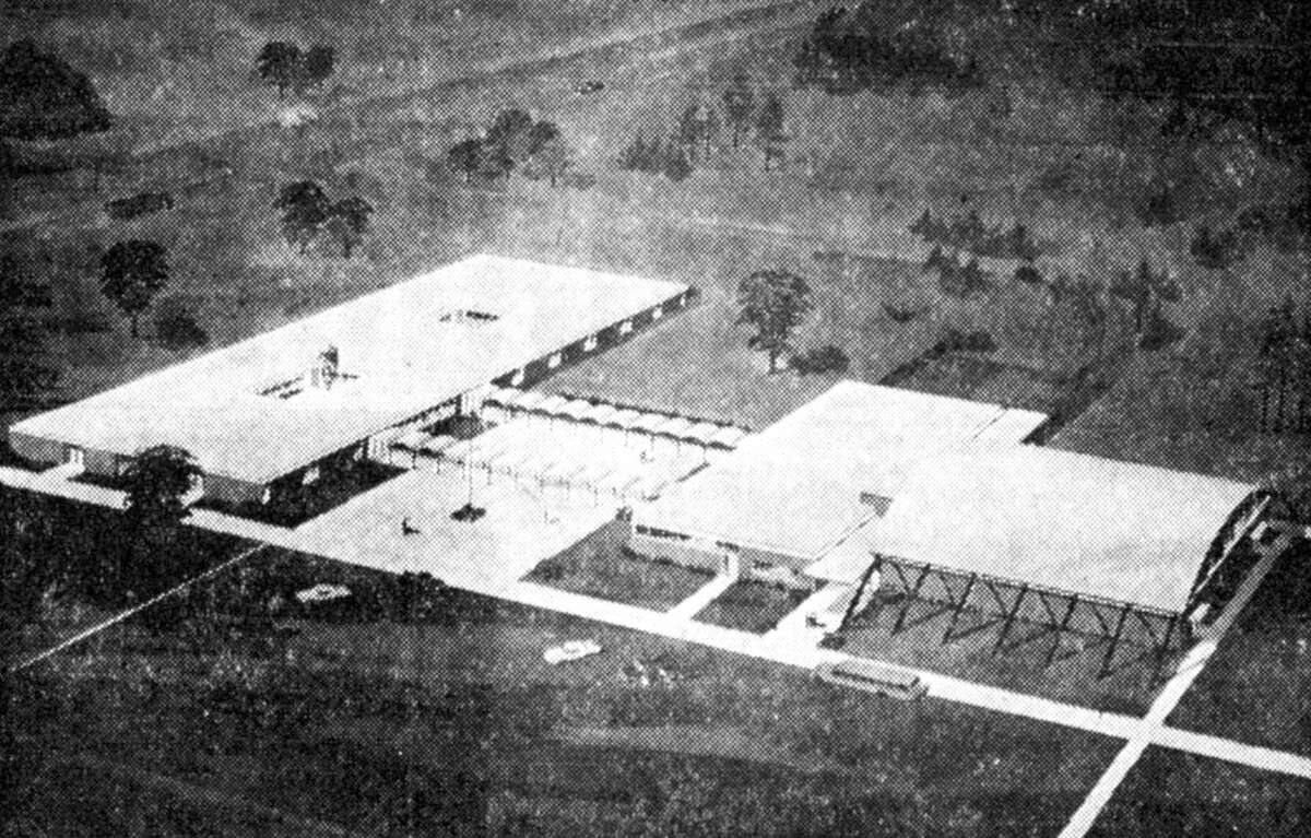 This is the drawing of the Manistee Catholic Central high school by Architect Gordon Cornwell and Associates of Traverse City. The school will accommodate 500 high school and 240 junior high school students and the estimated cost of construction is $750,000. The school will be built on a 40-acre tract on Highway US-31 across from Mercy-Community Hospital. The photo was published Feb. 7, 1962.
