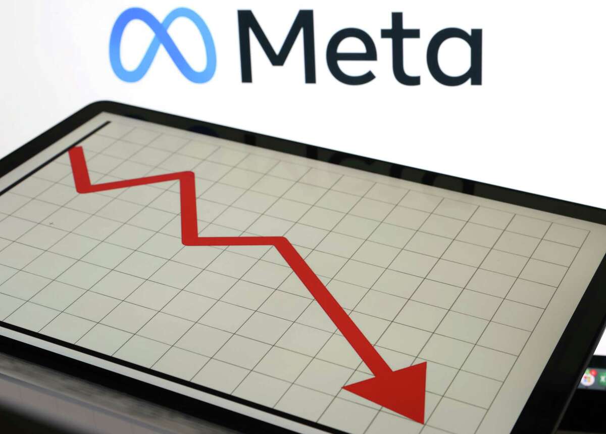 In this photo illustration, the Meta logo is displayed on a computer screen on Feb. 3, 2022, in San Anselmo, Calif.