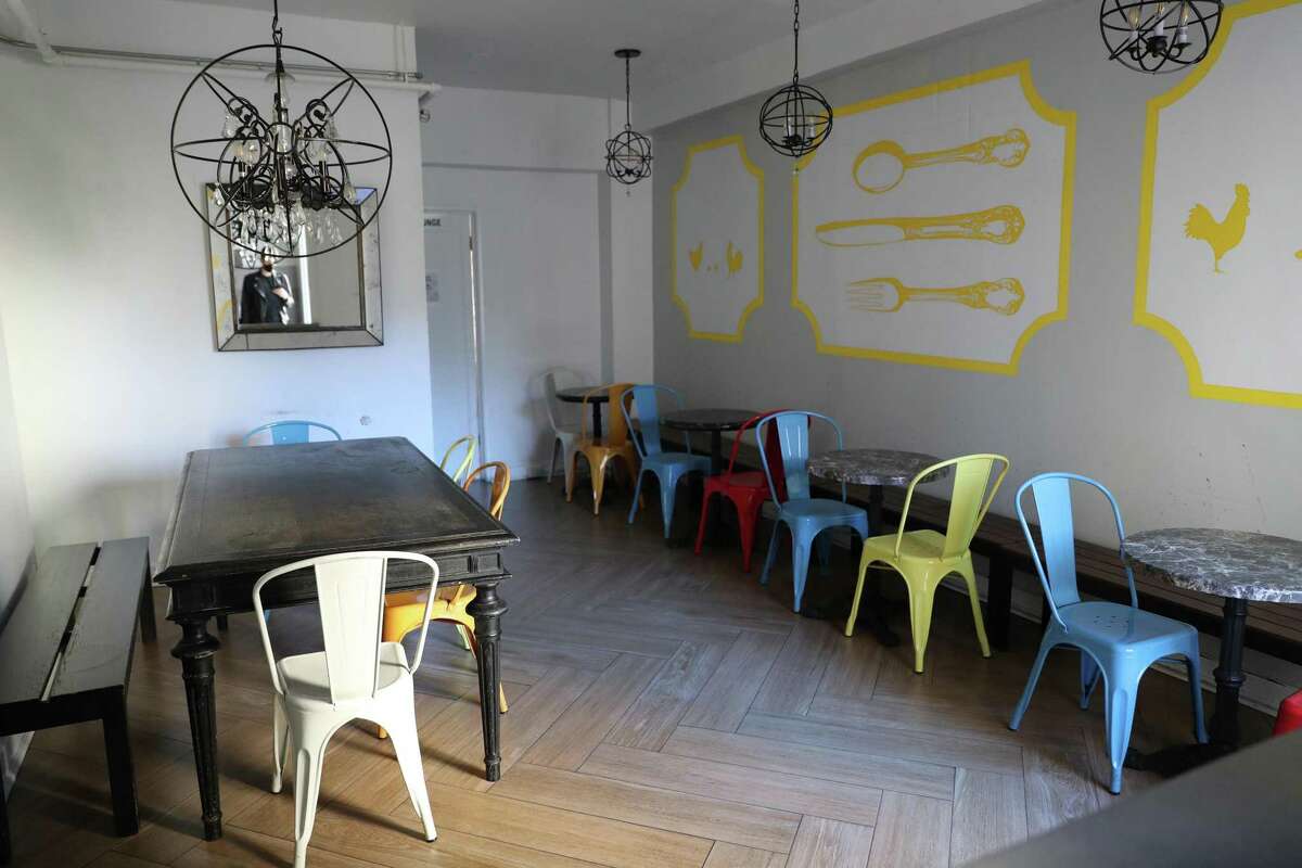 Common dining area at Vantaggio Suites at 835 Turk Street in San Francisco, Calif., on Wednesday, February 2, 2022. The city is purchasing the structure to house homeless people.