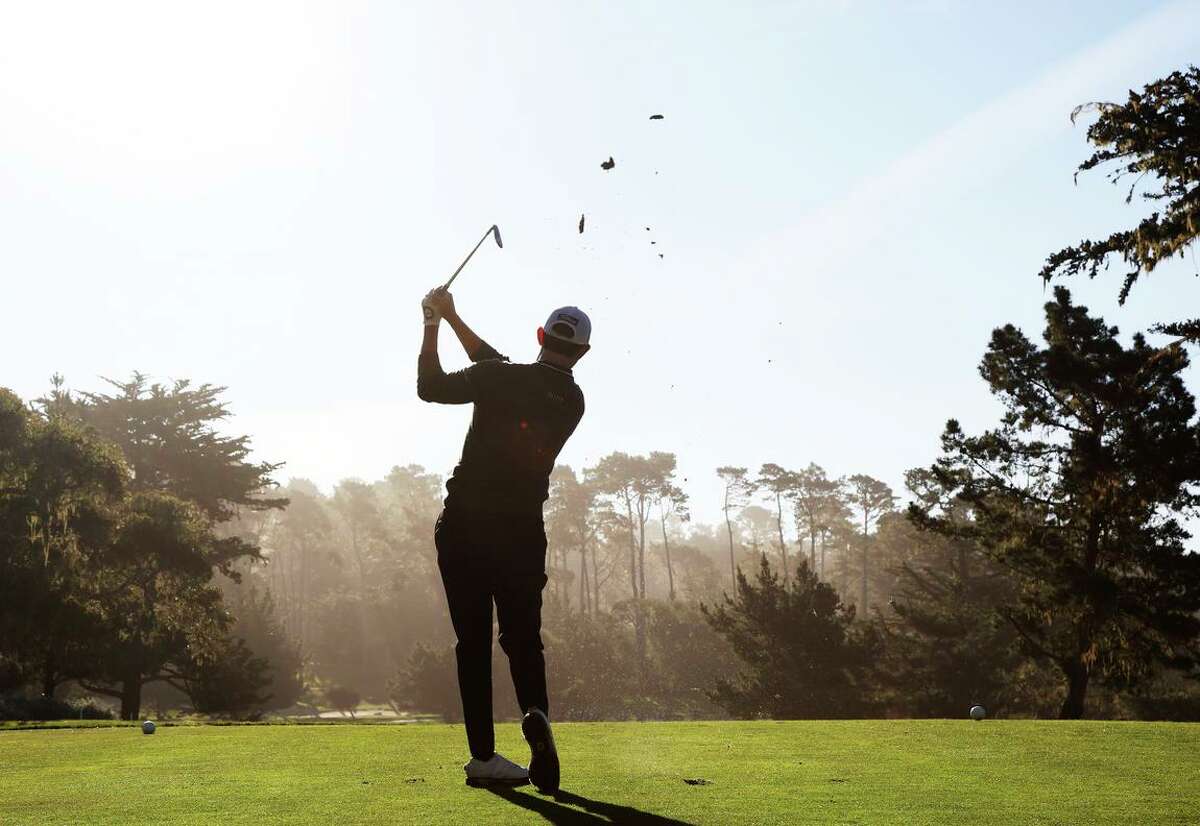 Patrick Cantlay of the United States plays his shot from the third tee during the first round of the AT&T Pebble Beach Pro-Am at Monterey Peninsula Country Club on February 03, 2022 in Pebble Beach, California. (Photo by Jed Jacobsohn/Getty Images)