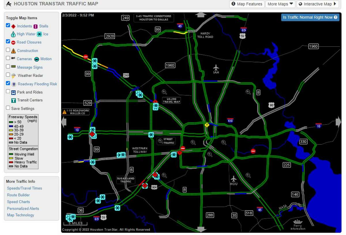 Transtar Road Closures Map Ice Causes Several Crashes On Houston-Area Roads Thursday Night