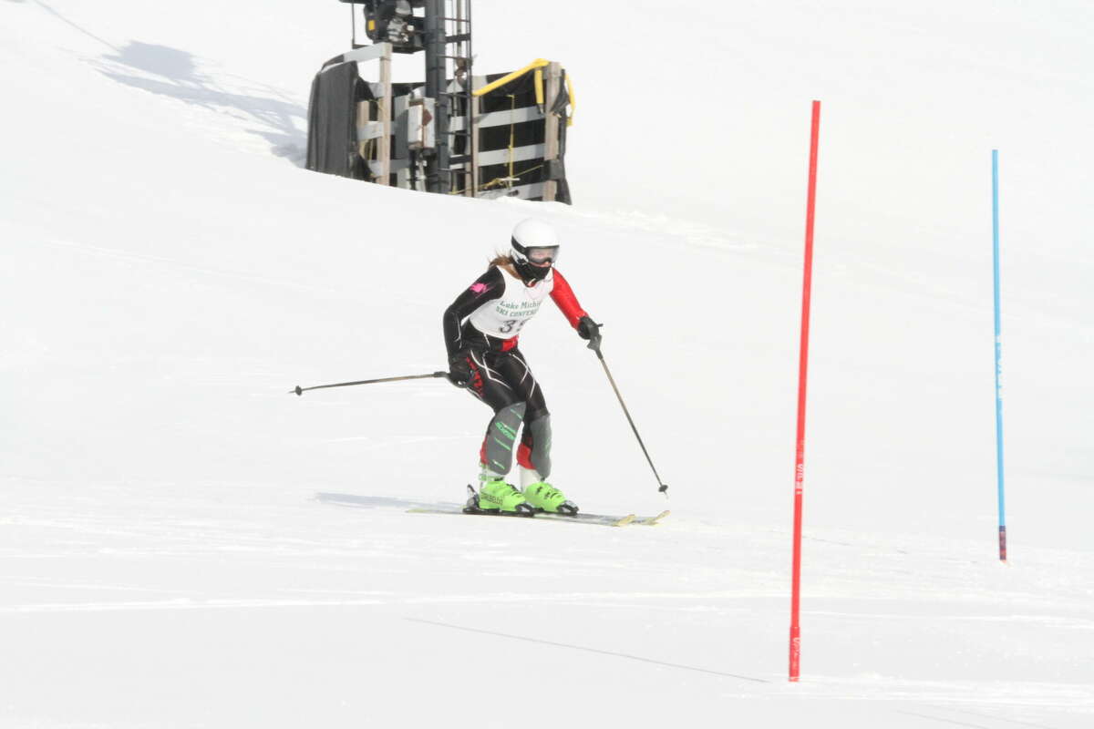 Ella Gaylord prepares to make a turn in the slalom at Crystal Mountain. 