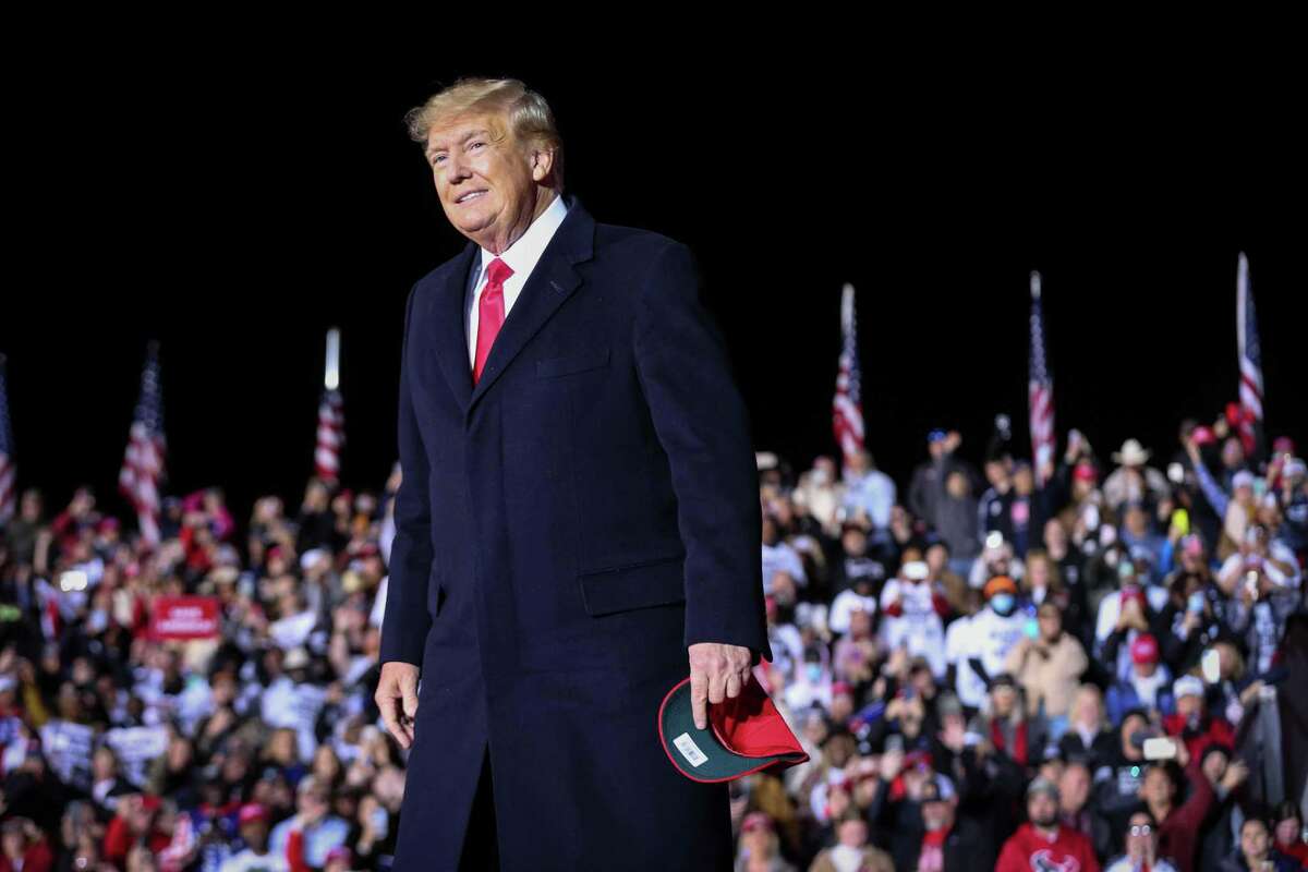 Former President Donald Trump takes the stage during a Save America rally in Conroe. By lying about a stolen election, he has worked tirelessly to undermine confidence in the civic virtue of voting.