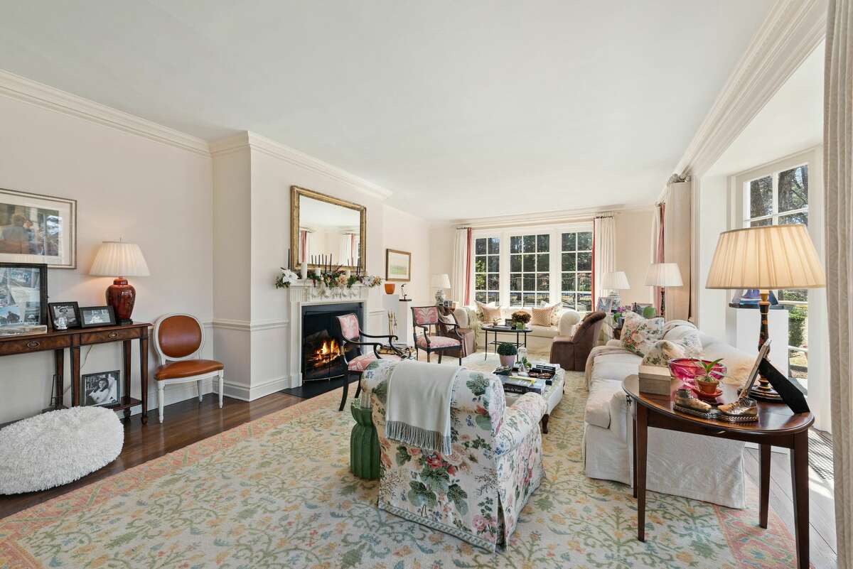 The living room in the home on 131 Pecksland Road in Greenwich, Conn. 