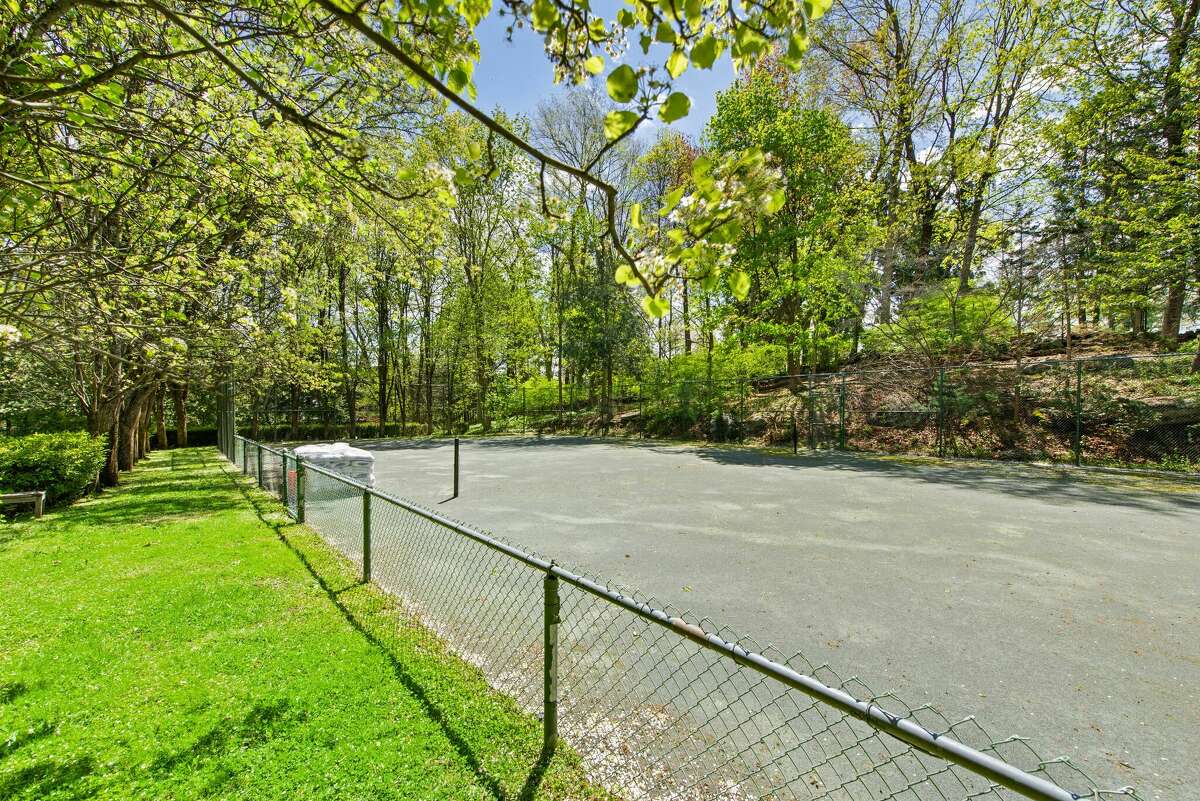 The clay tennis court at the home on 131 Pecksland Road in Greenwich, Conn. 