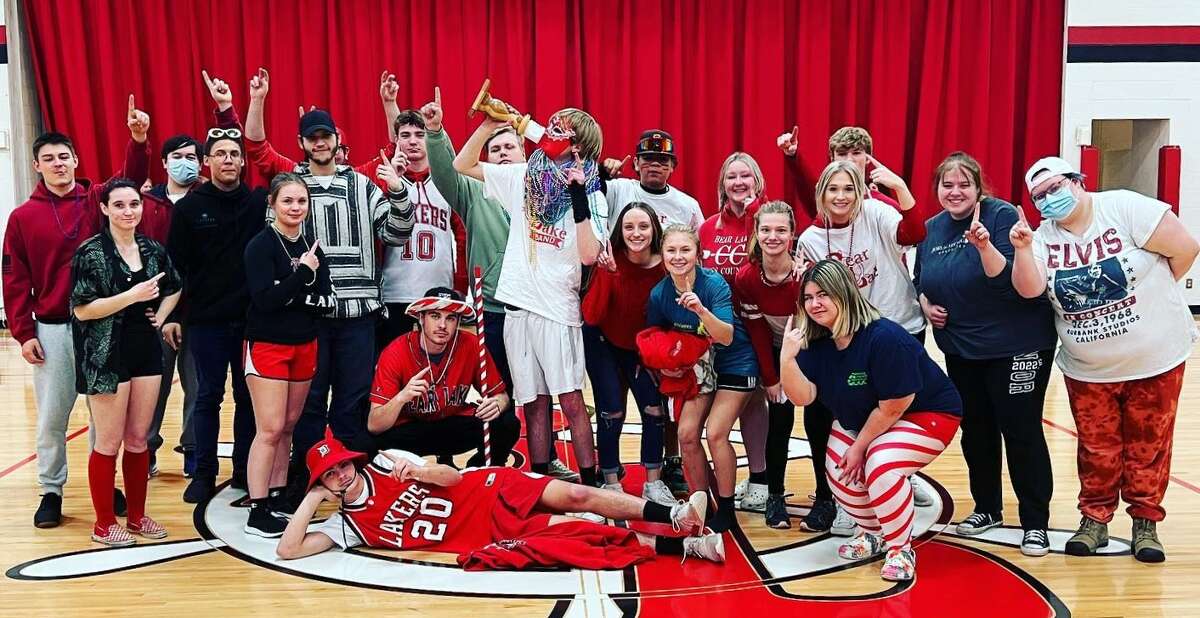 Bear Lake Schools Class of 2022 hoists the Teacher's Cup Friday as part of the school's spirit week celebration.