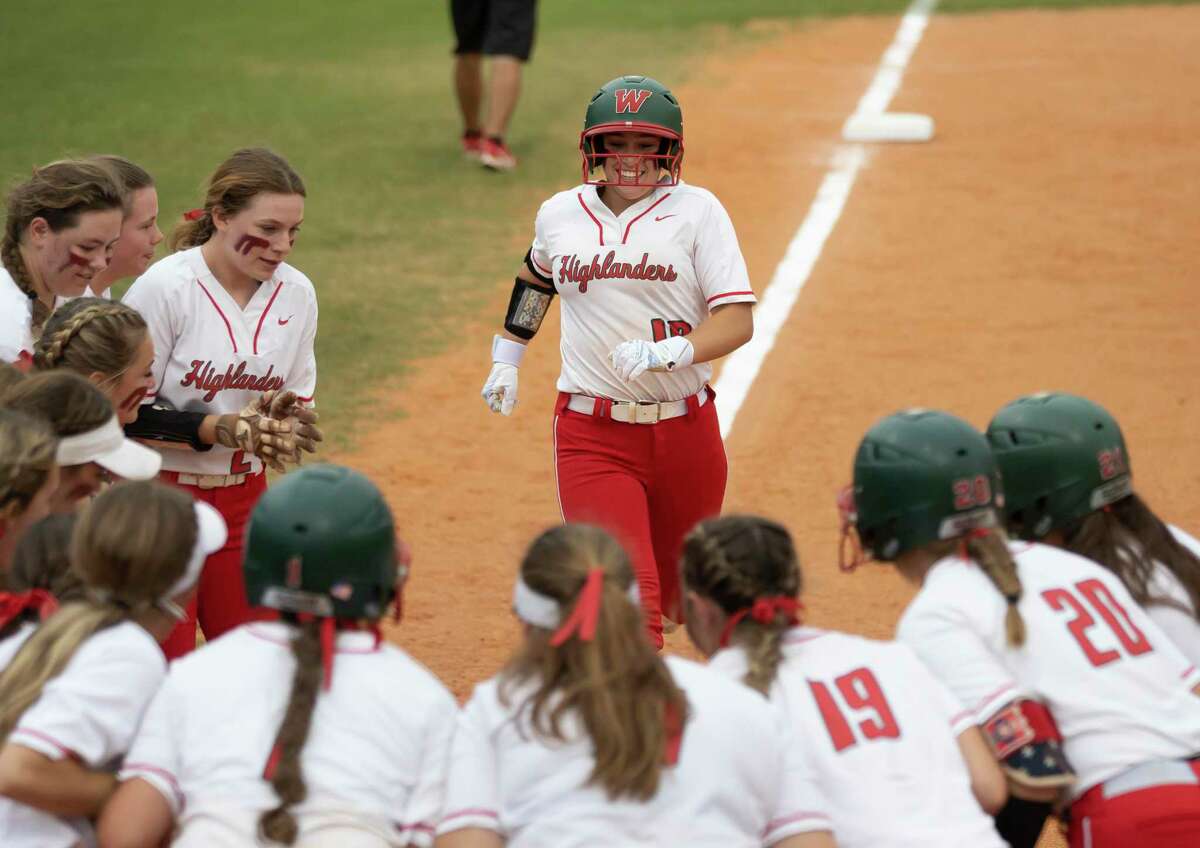 The Woodlands’ Gabby Leach (10), shown here last season, hit two of the Lady Highlanders’ six homers Friday night against Klein.