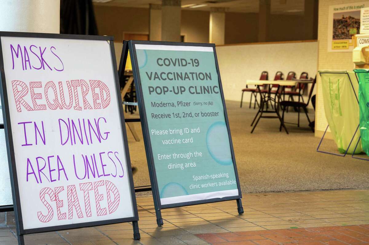 The entrance to the vaccination and booster clinic for children ages five and up at the Troy Farmer’s Market inside the Troy Atrium on Third Street and Broadway on Saturday, Feb. 5, 2022. A new "Kraken" subvariant is considered more transmissible and made up 50 percent of new cases as of Jan. 10, 2023. (Jim Franco/Special to the Times Union)