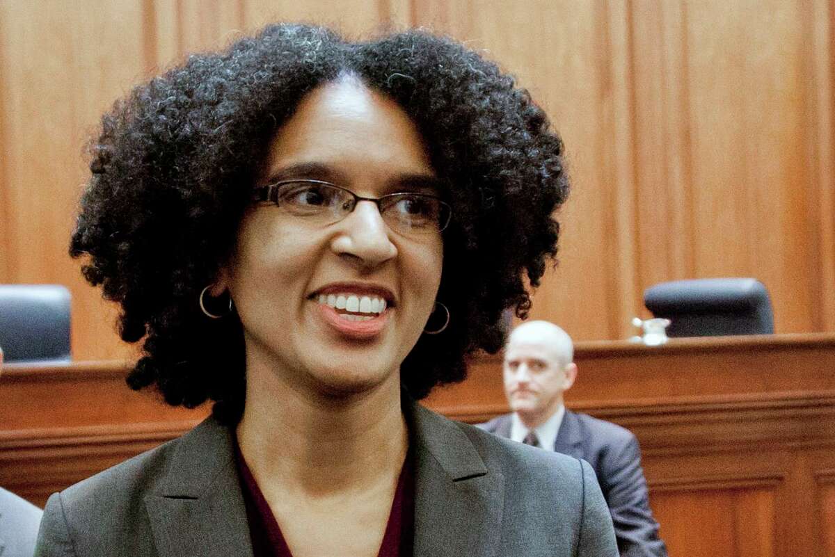 Leondra Kruger, stands during her confirmation hearing to the California Supreme Court in San Francisco on Dec. 22, 2014. President Joe Biden has already narrowed the field for his first U.S. Supreme Court pick. One potential nominee is Kruger, 45, a justice on the California Supreme Court. A graduate of Harvard and Yale’s law school she served as a law clerk on the high court before arguing a dozen cases before the court as a lawyer for the federal government.