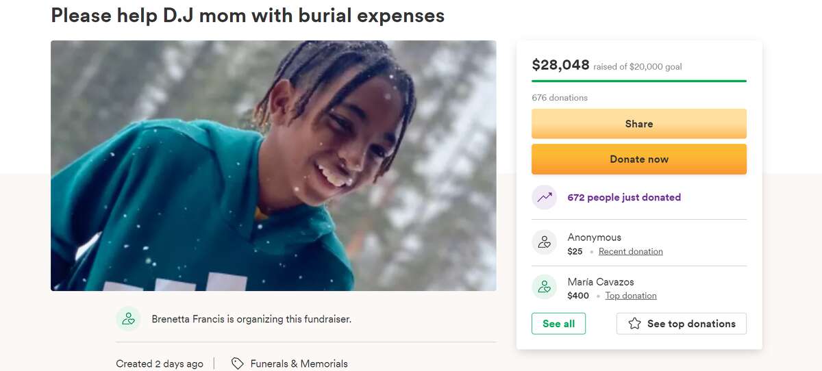 The family of Brenetta Francis started a GoFundMe to raise $20,00 to pay for funeral expenses for her 11-year-old son who was fatally shot in Houston on Thursday, Feb. 3, 2022. By Sunday morning, it had raised over $28,000.