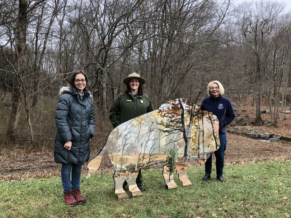 A new art installation has arrived at the Woodcock Nature Center on the Wilton, and the Ridgefield border. The Nature Center, and the Friends of Weir Farm National Historical Park, recently made the announcement on Tuesday, Jan. 18, about one of seven life-size Centennial Art Bison finding a new home at the Nature Center, on the Wilton, and the Ridgefield border, at 56 Deer Run Road, on the border.