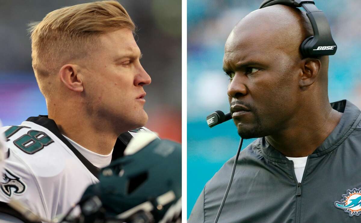 Josh McCown (left) and Brian Flores (right) seem to be the only finalists for the Texans head coaching job still in the running.