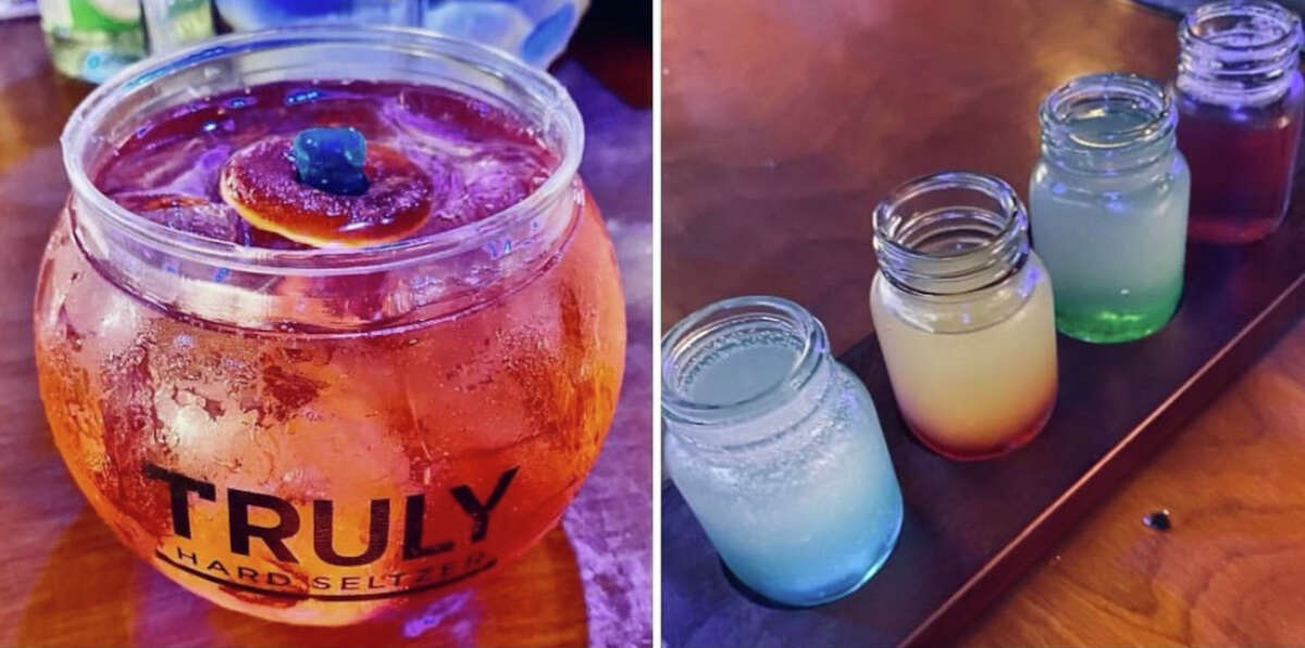 Drinks with Truly hard seltzer, left, are served in branded globes at Nashville of Saratoga. Because the restaurant does not yet have a full liquor licenses, cocktails are made with spirits based on wine and malt liquor, including fruit-flavored margaritas, right.