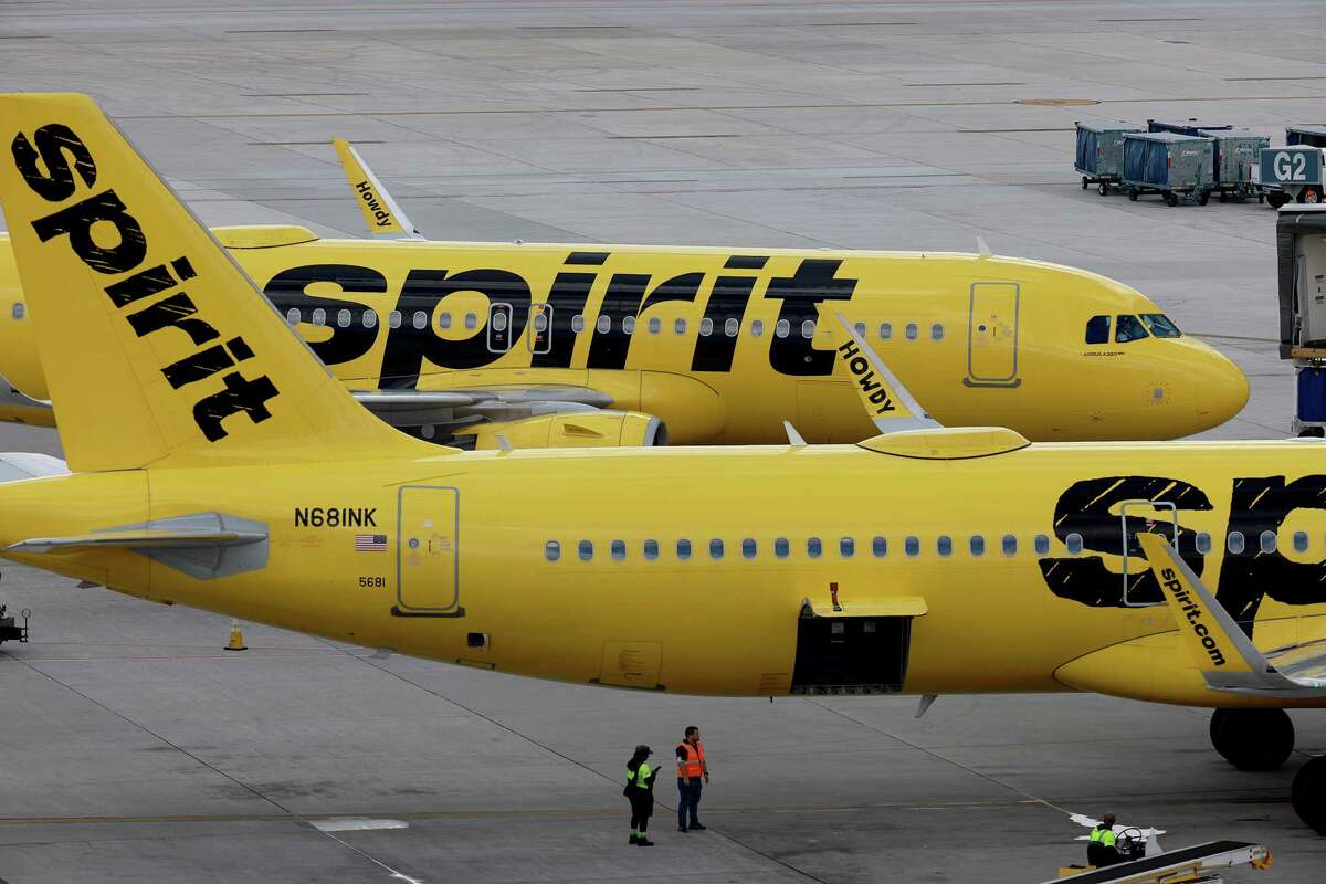 FILE: Spirit Airlines planes on the tarmac at the Fort Lauderdale-Hollywood International Airport on February 07, 2022 in Fort Lauderdale, Florida. 