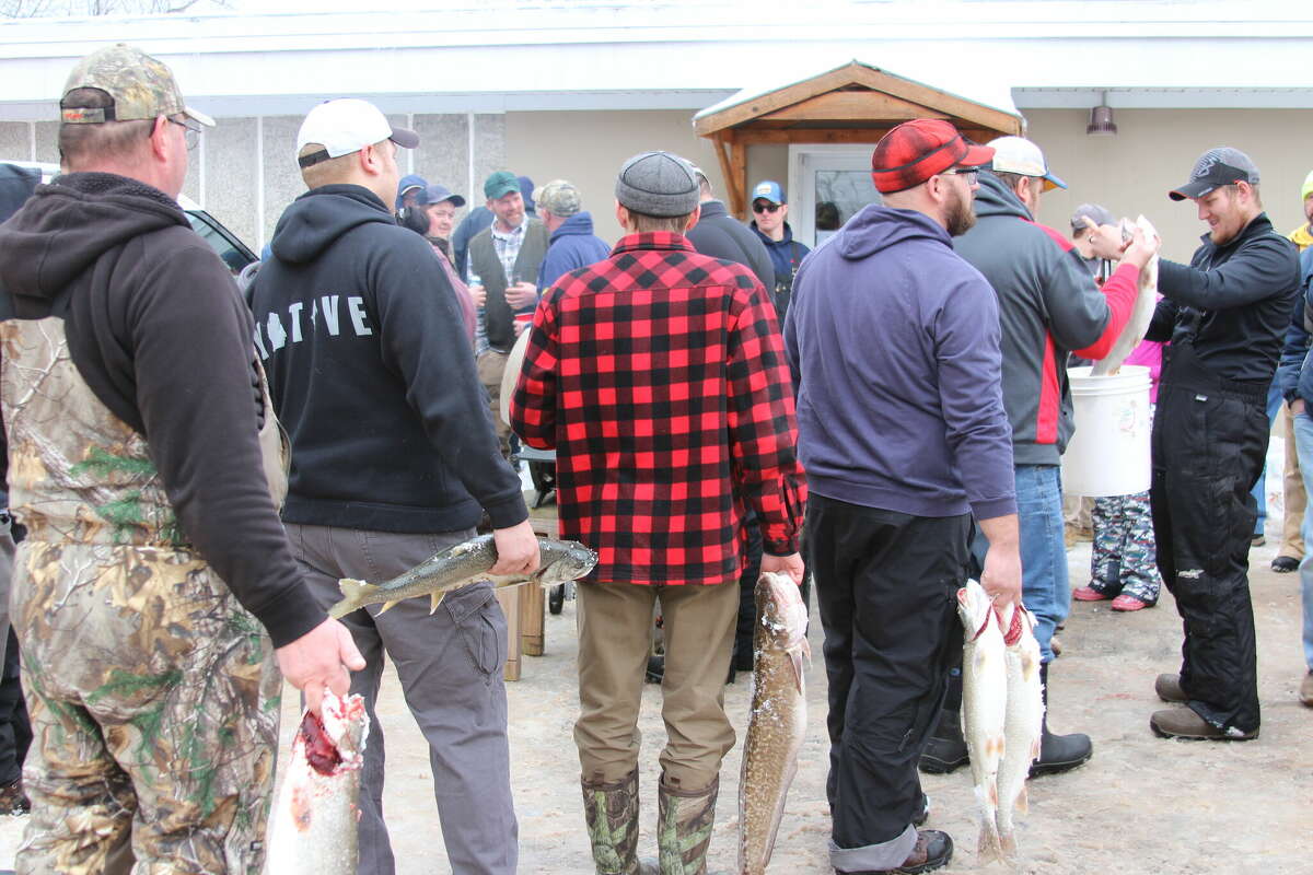 Anglers line up for weigh in at the 2019 Mitch Stevenson Memorial Derby, an event that honors the memory of area sportsman and raises money for student needs. 