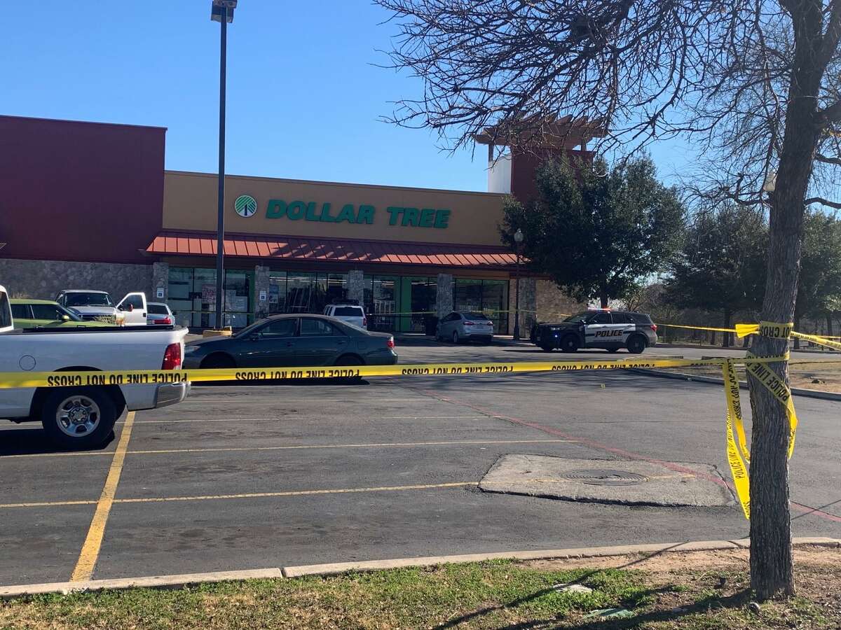 San Antonio Police investigate the scene at Mission Plaza on the Southeast Side, where a security guard reported that he shot a man attempting to steal his pickup truck.