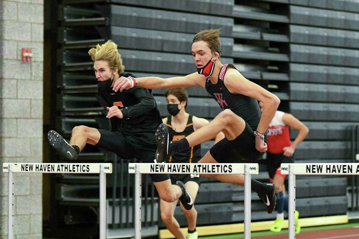 Shelton’s Ethan Oko placed seventh in the 55-meter hurdles at the SCC Championship.