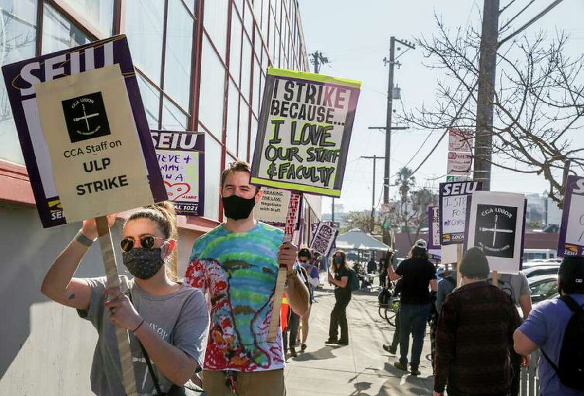 California College of the Arts students join staff in protesting CCA’s labor practices and wages Feb. 8.