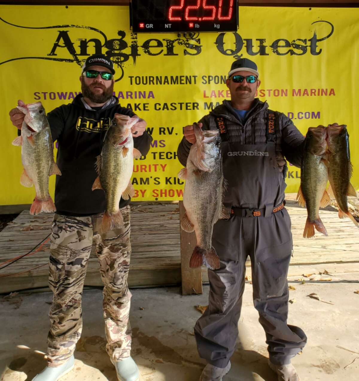 Brad Ferraro and Kegan Campbell won the Anglers Quest Team Tournament #2 with five fish weighing 22.50 pounds.