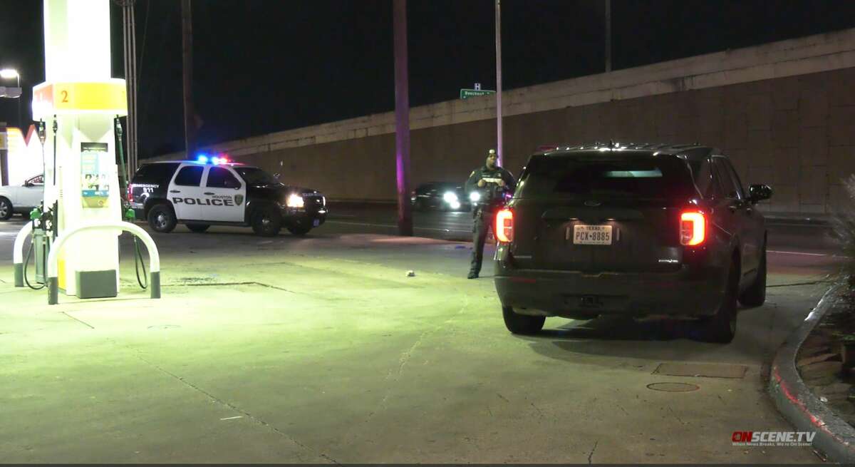Houston police investigate the shooting of a 9-year-old on the Southwest Freeway on February 8, 2022.