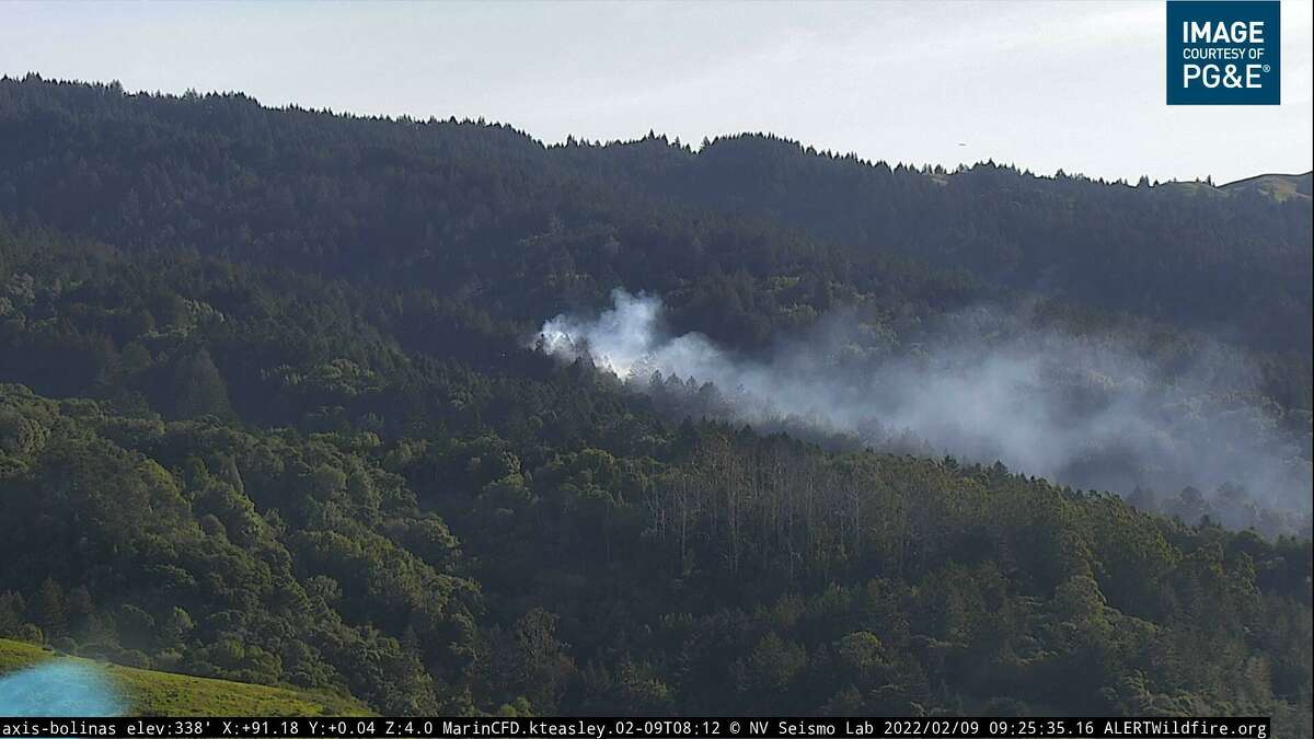 Smoke from a vegetation fire burning near Stinson Beach in Marin County.