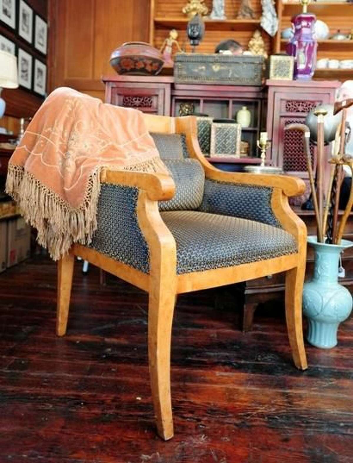 A chair that was in character Craig Morton's apartment and also the Metro nightclub on "As the World Turns," and is now in the Amenia, N.Y., shop Donegan's Doneag'ins. Photo by Laurie Gaboardi.