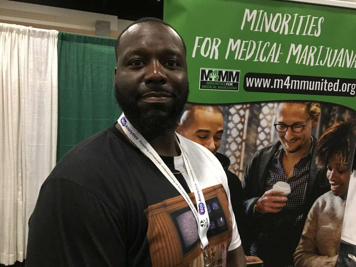 Derrell Black, president of the Massachusetts chapter of the Florida-based Minorities for Medical Marijuana, in Springfield, Mass., on Saturday.