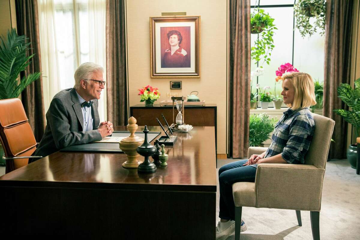 In the first episode of “The Good Place,” entitled “Everything Is Fine,” Eleanor (Kristen Bell) finds out from Michael (Ted Danson) that she’s dead and she can’t curse like on Earth.