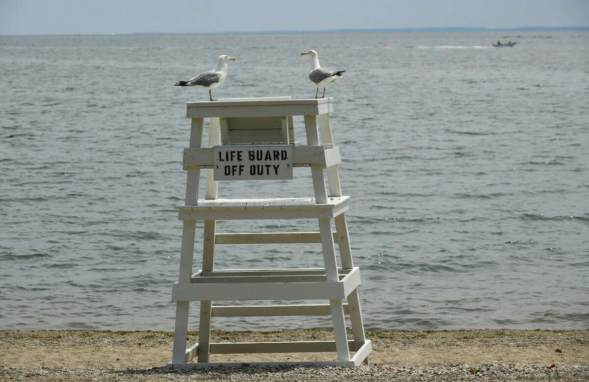 An empty lifeguard stand on Shady Beach Friday, August 2, 2019, in Norwalk, Conn. A report about beaches and their water quality along the Long Island Sound grades Calf Pasture Beach with an A+ and Shady Beach with a B-.