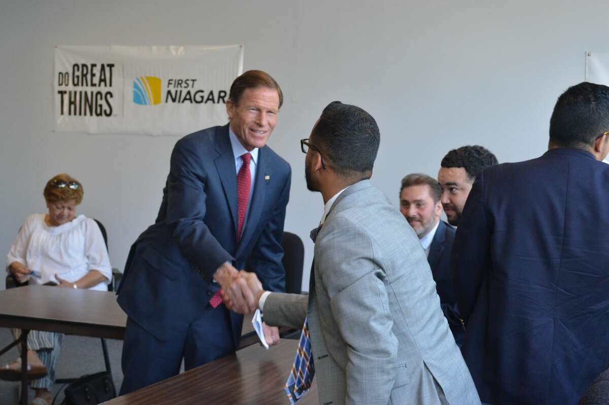 Sen. Richard Blumenthal, D-Conn., met with leaders of the Puerto Rican community who want action for the island devastated by Hurricane Maria in September 2017.