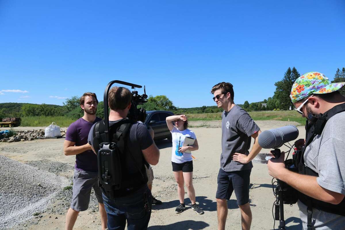 Grant Kettner, Chris Plunkett, Brittany Nisco, Connor Misset, Jeremy Eisener film a scene for Nisco's "Wandering Off."