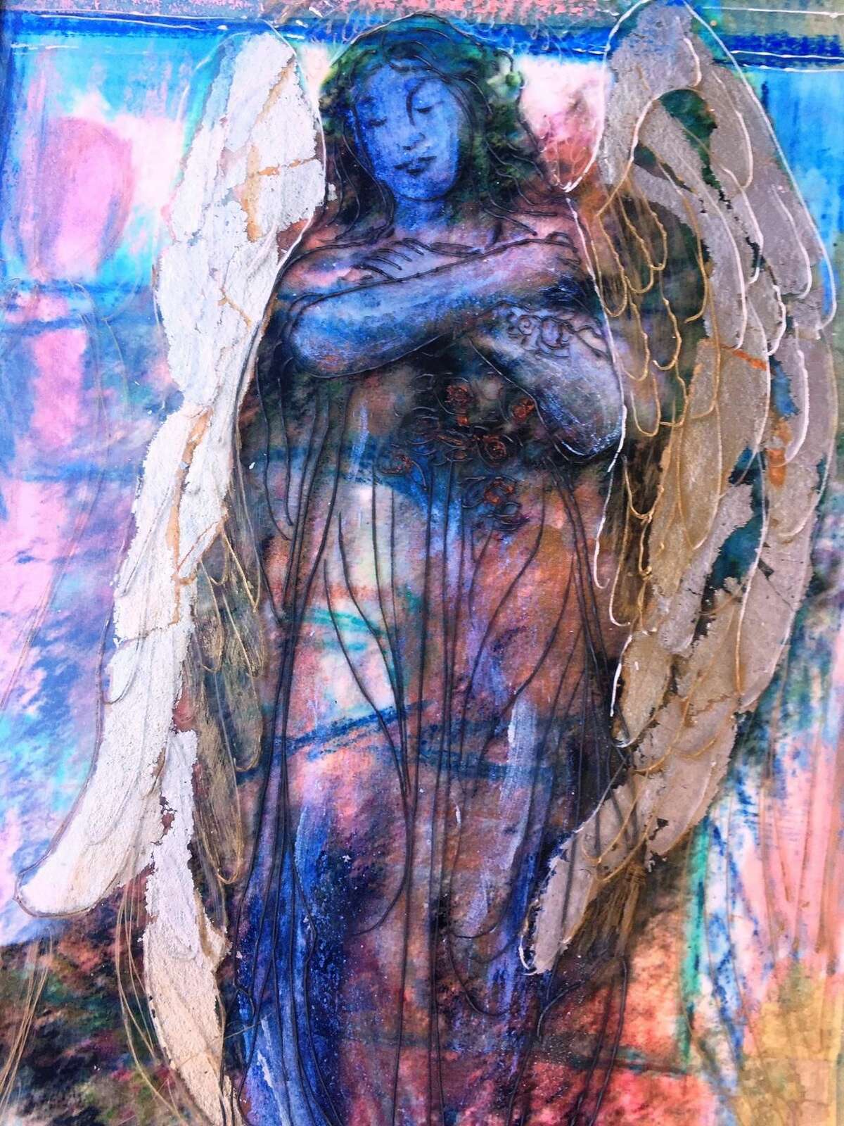 A mixed media angel by Lori Barker, CHH Artist of the Month for November.