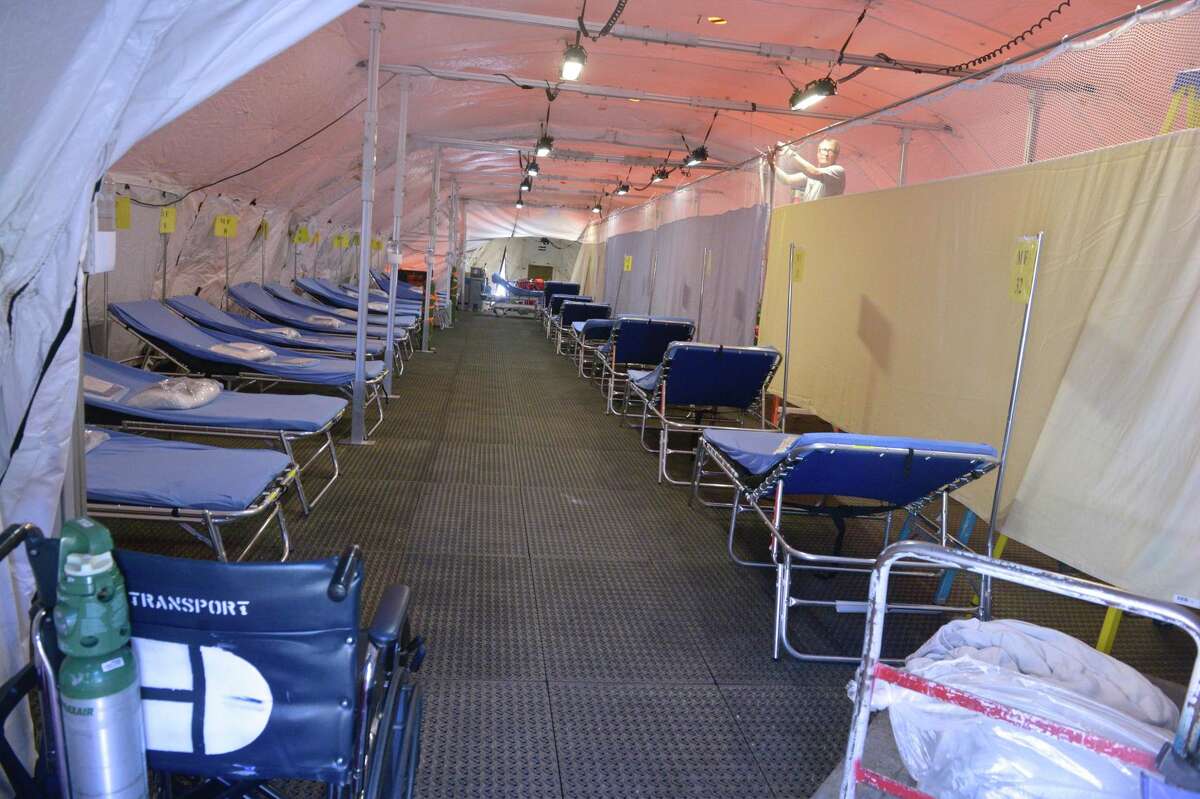 Connecticut National Guard members helped construct this 25-bed mobile field hospital in a parking lot of Danbury Hospital. This inside view is from March 27.