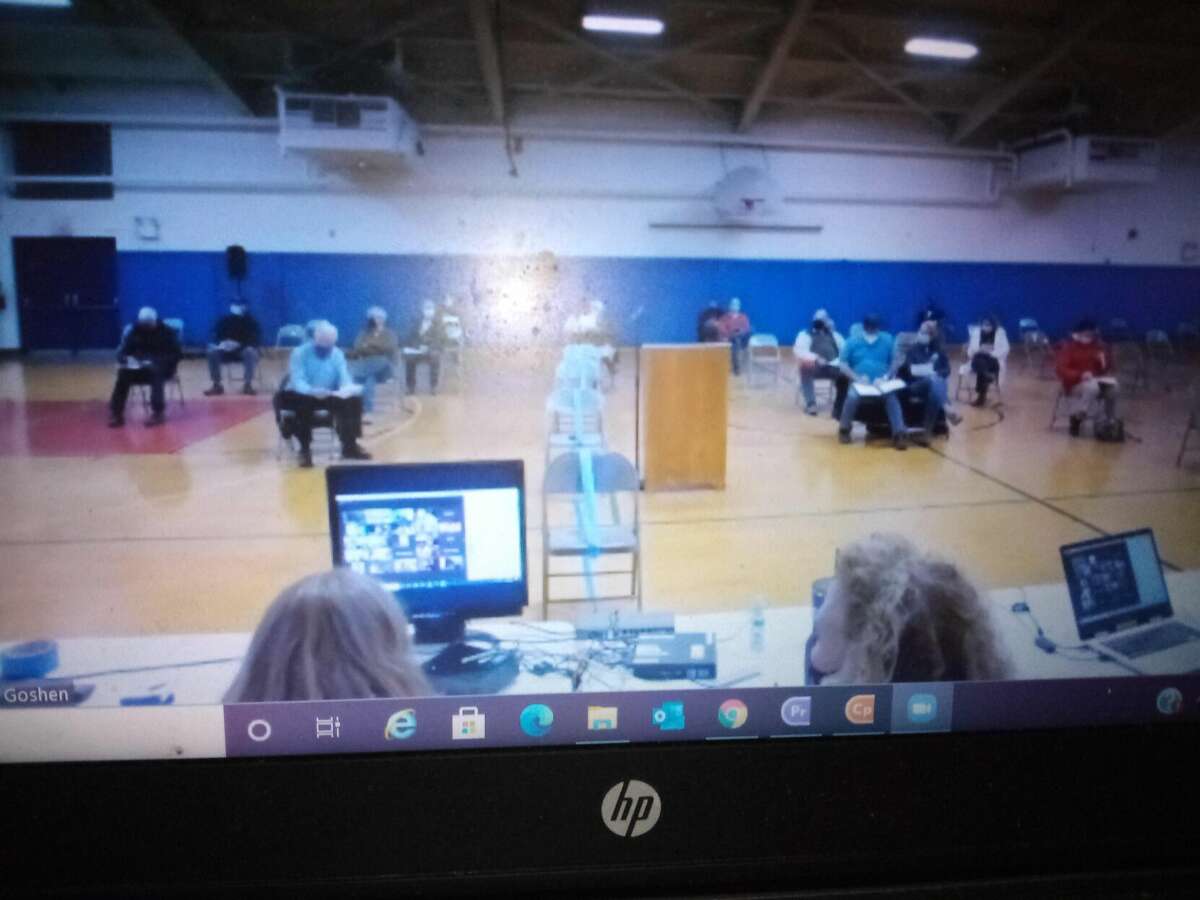 Goshen held a town meeting on Zoom and in person at Goshen Center School.