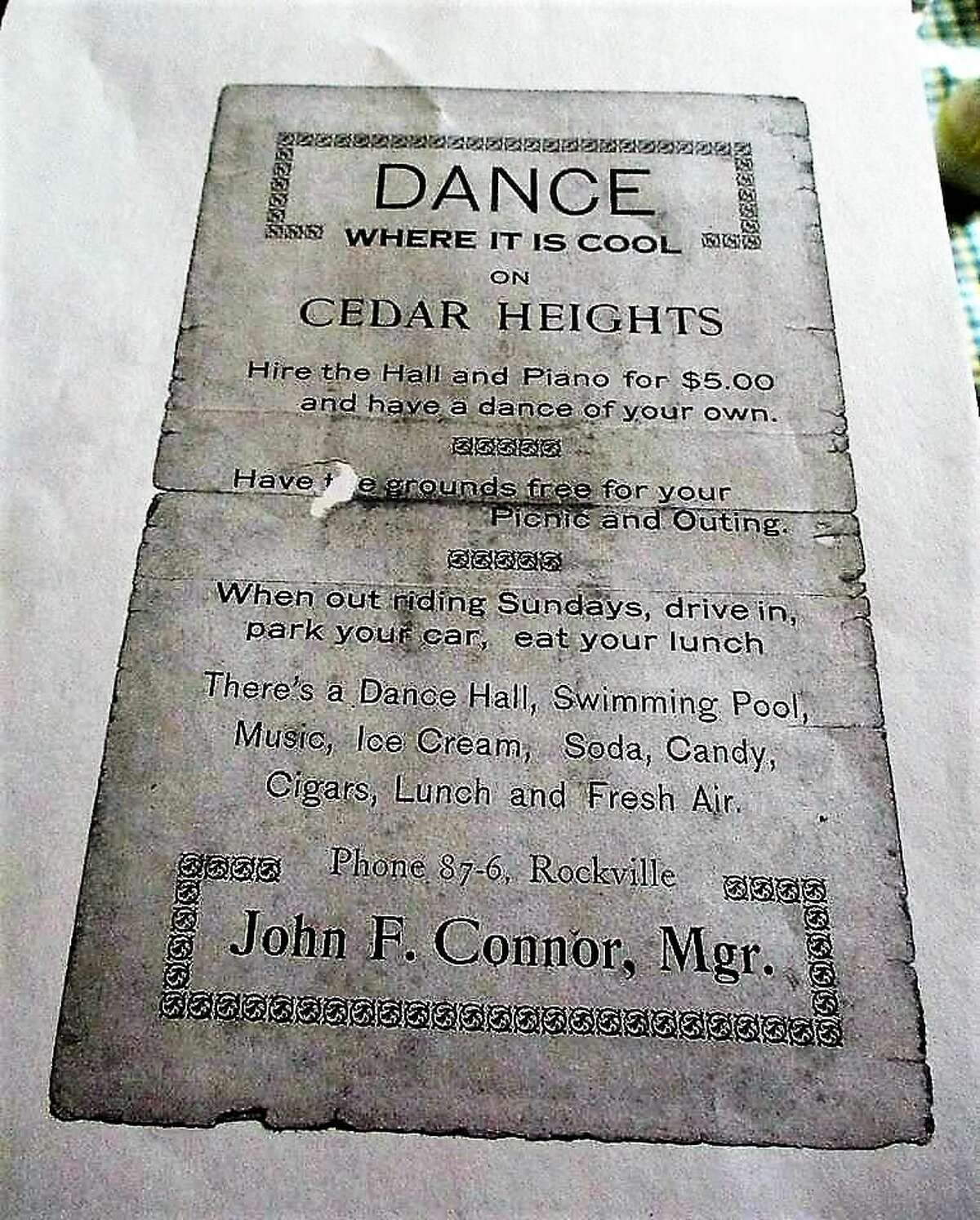 Flyer from Cedar Heights resort, around 1920