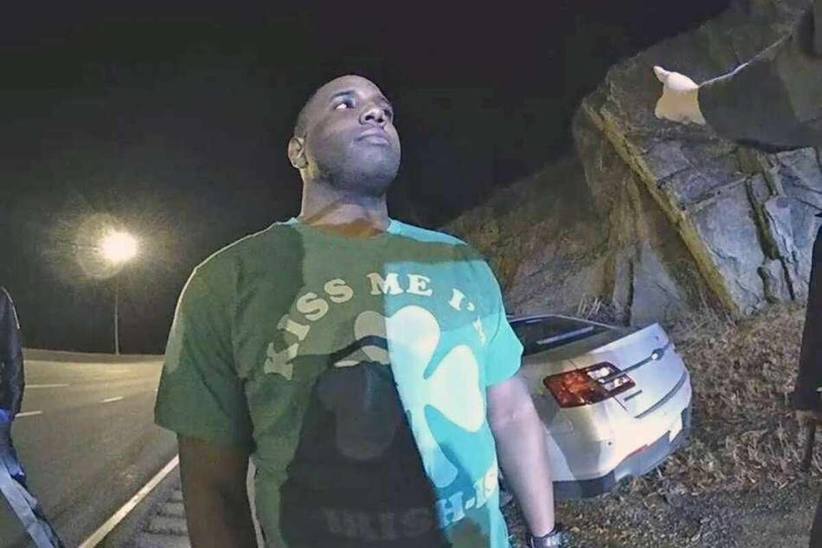Connecticut State Police Trooper Shaquille Williams performs a field sobriety test on Monday, March 16, 2020. Seen here on body camera footage of one of the responding troopers.