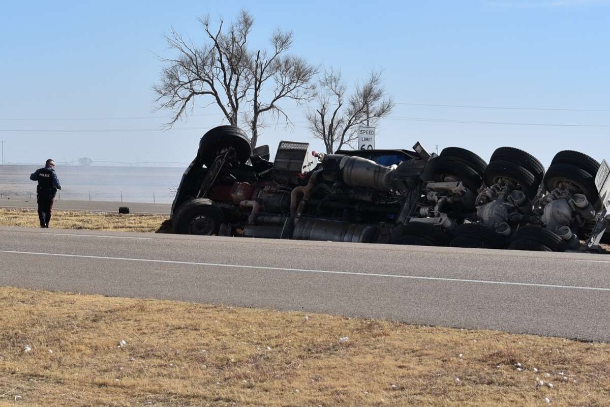 Law enforcement investigates a fatal crash in Lockney on Feb. 8, 2022 involving a semi truck and a Ford pickup.    Courtesy of Ryan Crowe/Floyd County Record