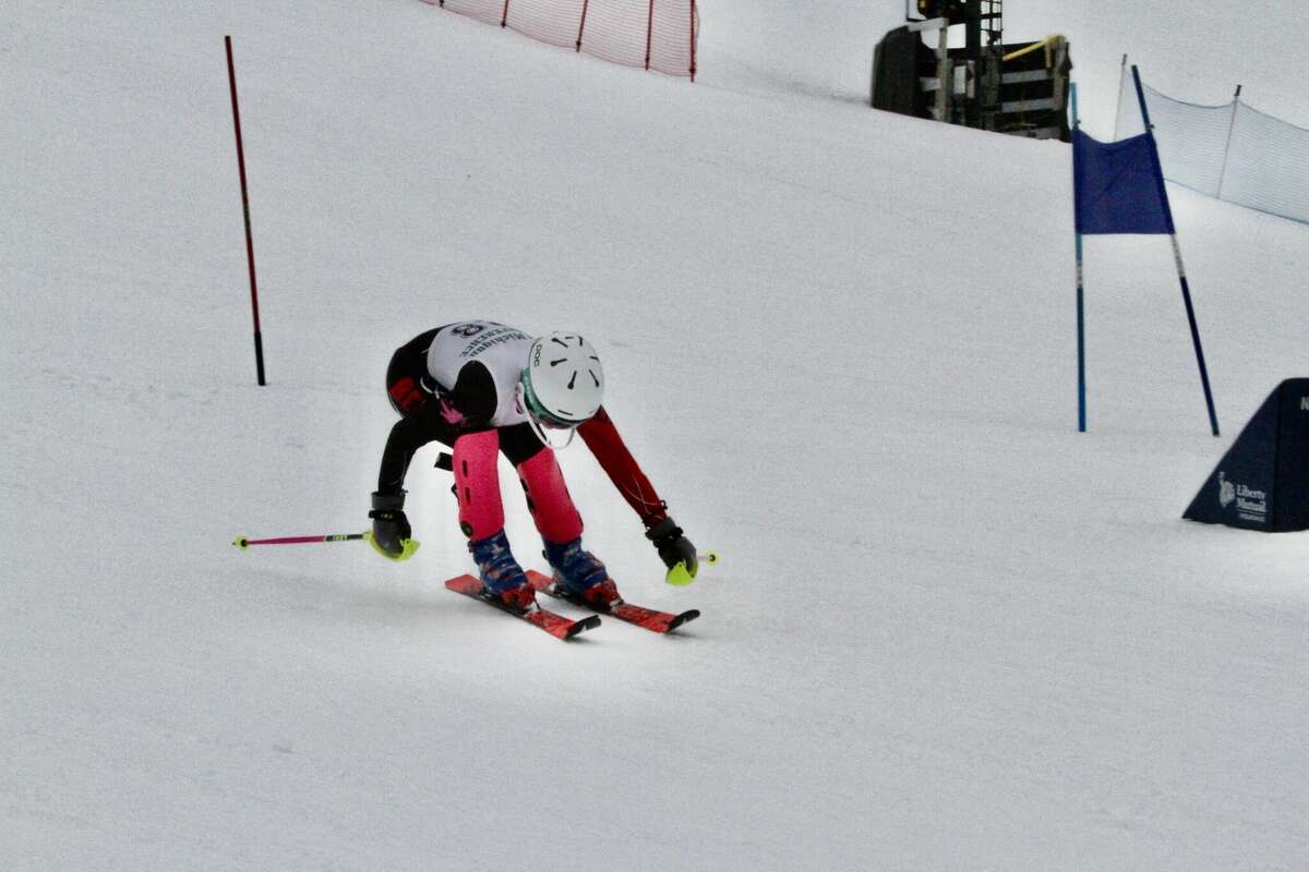 Benzie-Frankfort skier Anna Wolfe races toward the finish line during last season. 