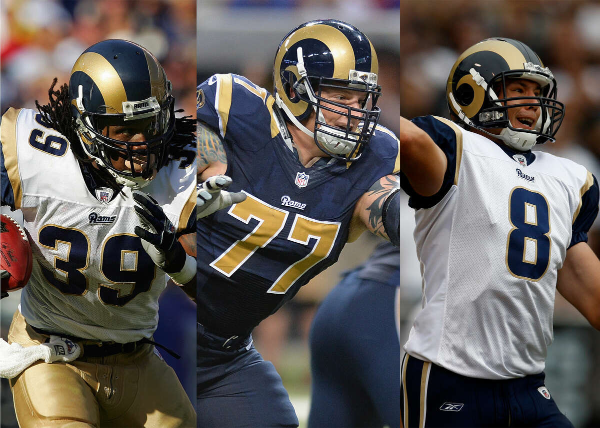 Three former St. Louis Rams; Steven Jackson (left), Jake Long (center) and Sam Bradford (right) are the richest football players in their home states. Jackson is the richest player in Nevada, Long the richest in Michigan and Bradford the richest in Oklahoma.