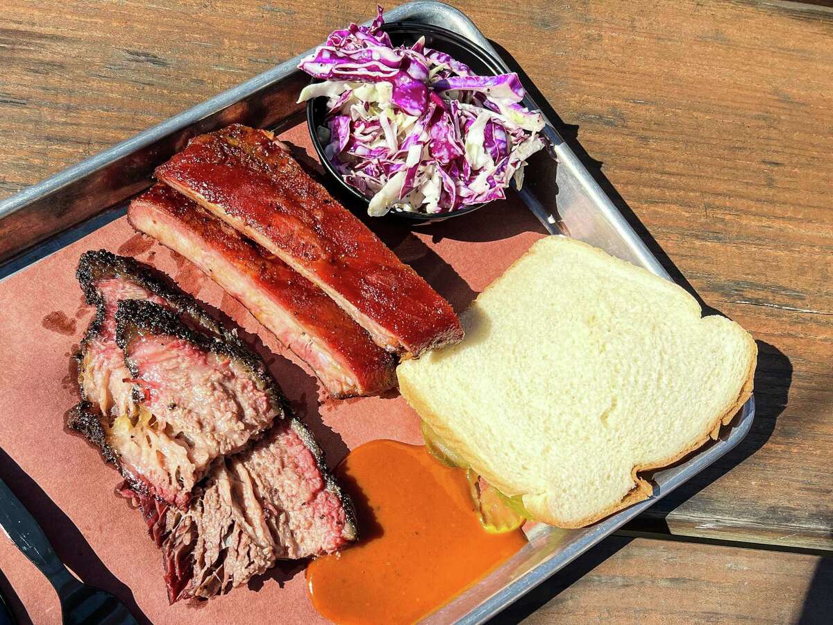 Brisket, ribs and coleslaw at Pinkerton's Barbecue