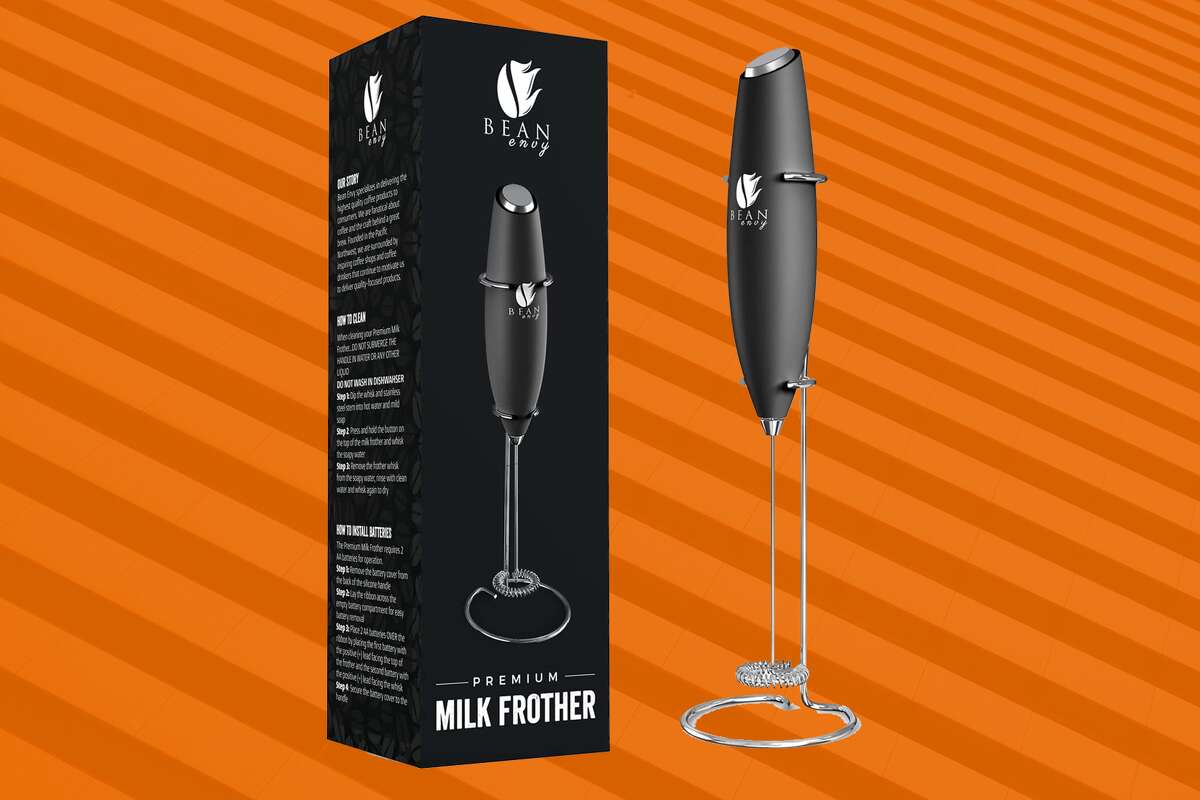 Bean Envy Milk Frother for Coffee - Handheld, Foamer & Frother with Stand,  Black 