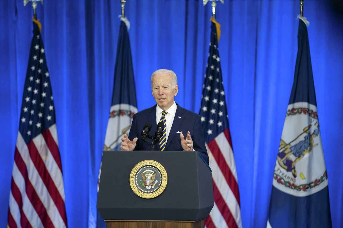 U.S. President Joe Biden speaks at Germanna Community College in Culpeper, Virginia, U.S., on Thursday, Feb. 10, 2022. Biden called on lawmakers to pass his plan to lower prescription drugs prices, saying he’s seeking to reduce rising costs faced by families at a time when inflation is surging. Photographer: Sarah Silbiger/Bloomberg