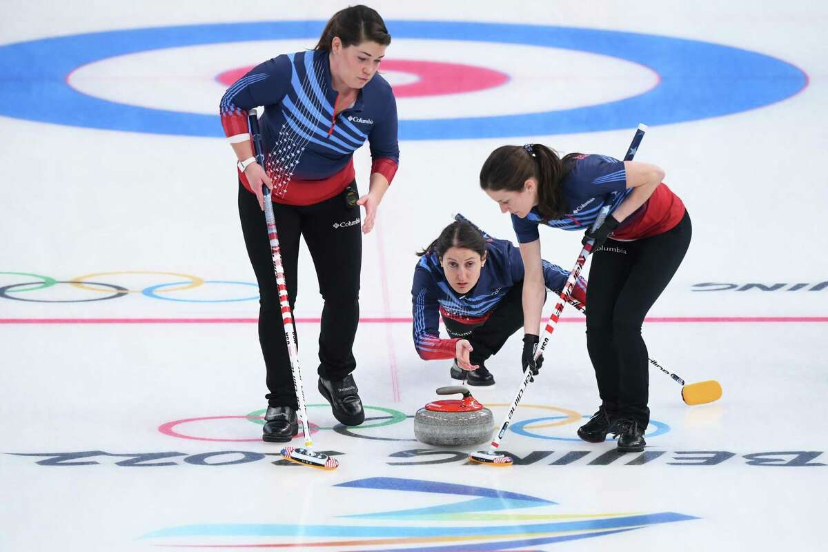 From left, the U.S. women’s curling squad of Becca Hamilton, Tabitha Peterson and Tara Peterson is off to a 2-0 start in Beijing. The team will face China at 11 a.m. Friday. (USA Network)