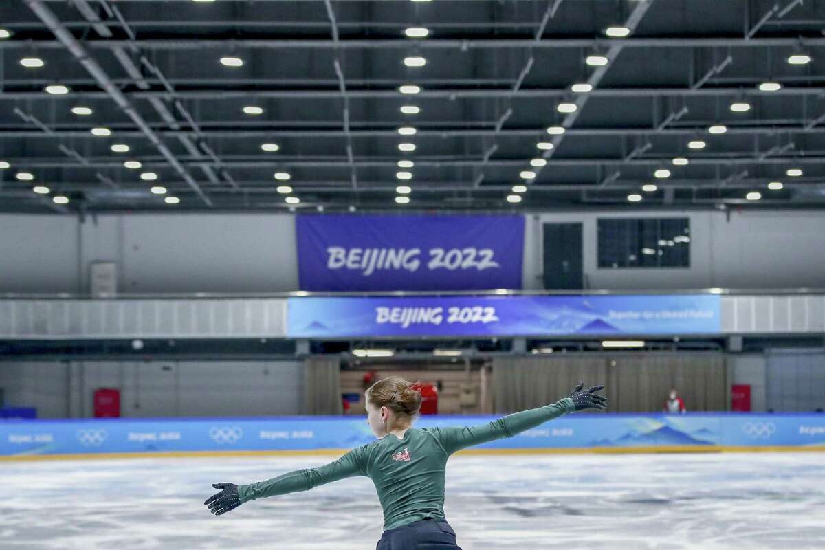 BEIJING, CHINA - FEBRUARY 10: Kamila Valieva of Russian Olympic Committee who competes in the Figure Skating Event at the Beijing 2022 Olympic Games, trains in Beijing, China, 10 February 2022. (Photo by Dimitris Isevidis/Anadolu Agency via Getty Images)