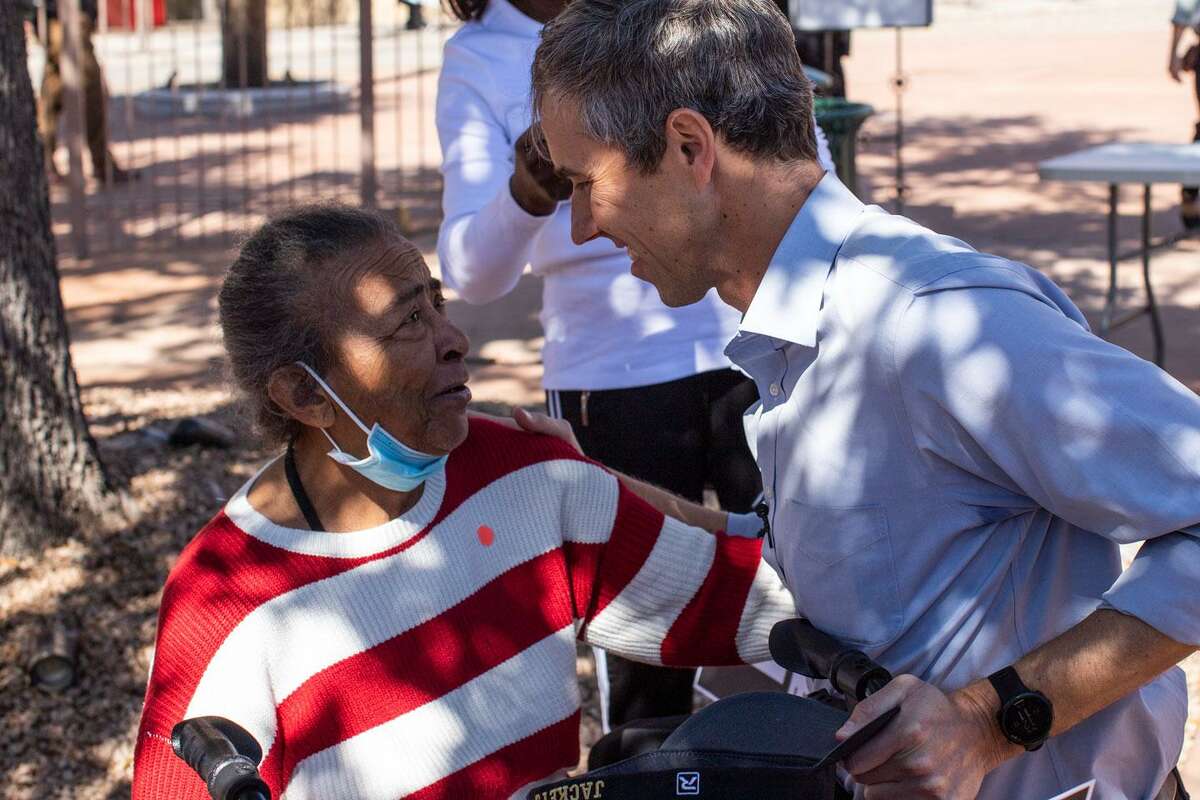 Potential Texas Democratic gubernatorial candidate Beto O’Rourke embraces Nettie Hinton at The Espee in downtown San Antonio, Texas, on Thursday. (Kaylee Greenlee Beal/Contributor)