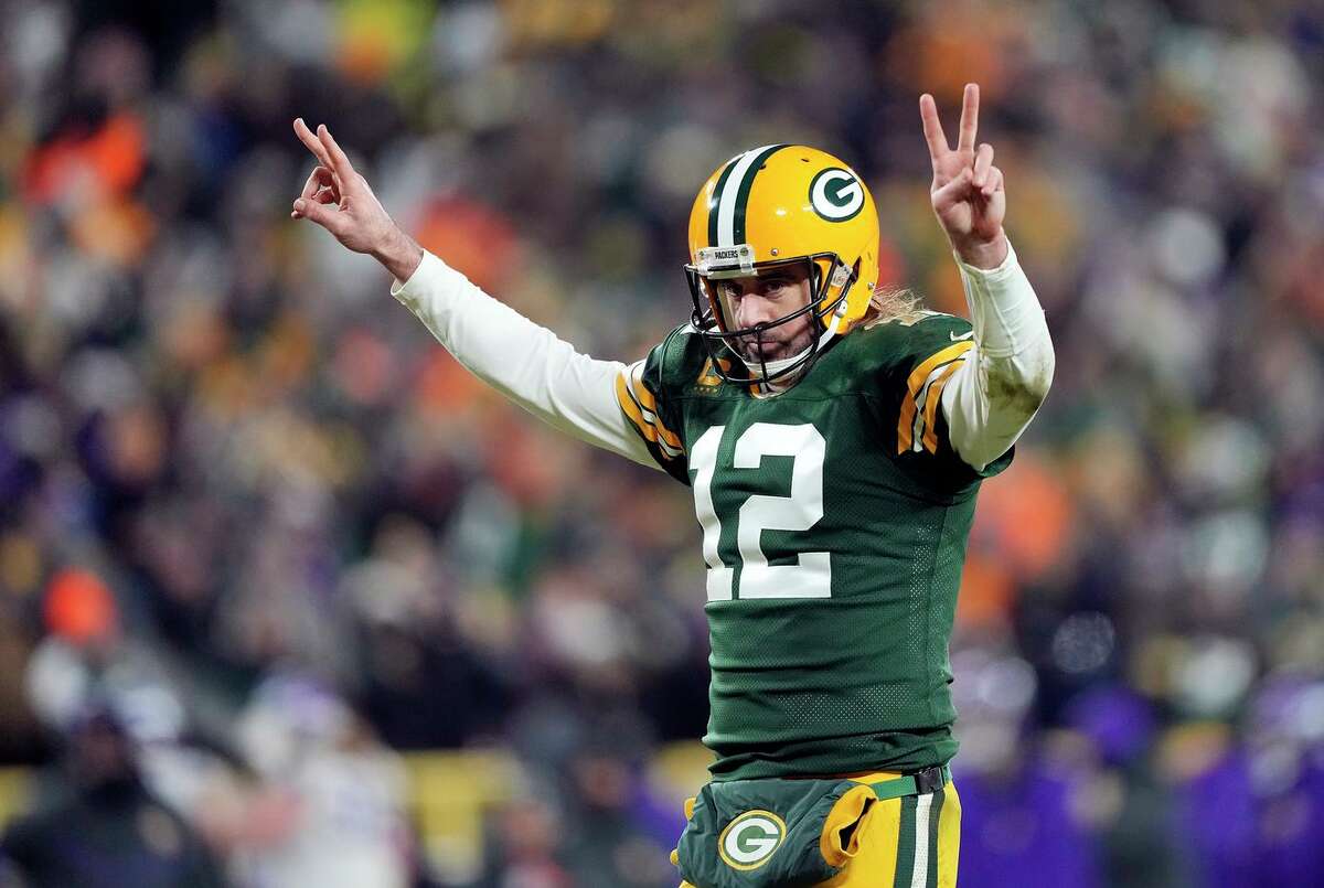 Green Bay quarterback Aaron Rodgers celebrates after a touchdown during a game against the Vikings in January. Rodgers was voted the AP Most Valuable player.