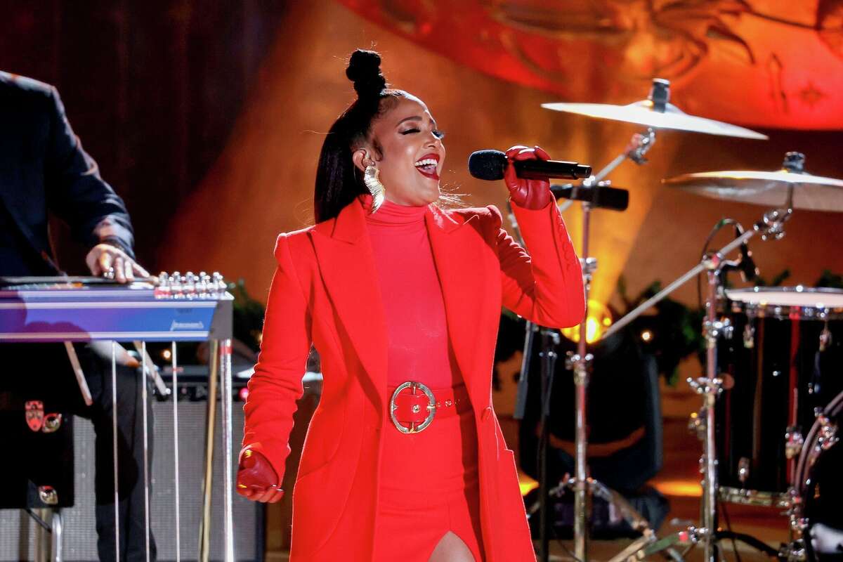 Mickey Guyton performs onstage during the Rockefeller Center Christmas Tree Lighting Ceremony on December 01, 2021 in New York City.