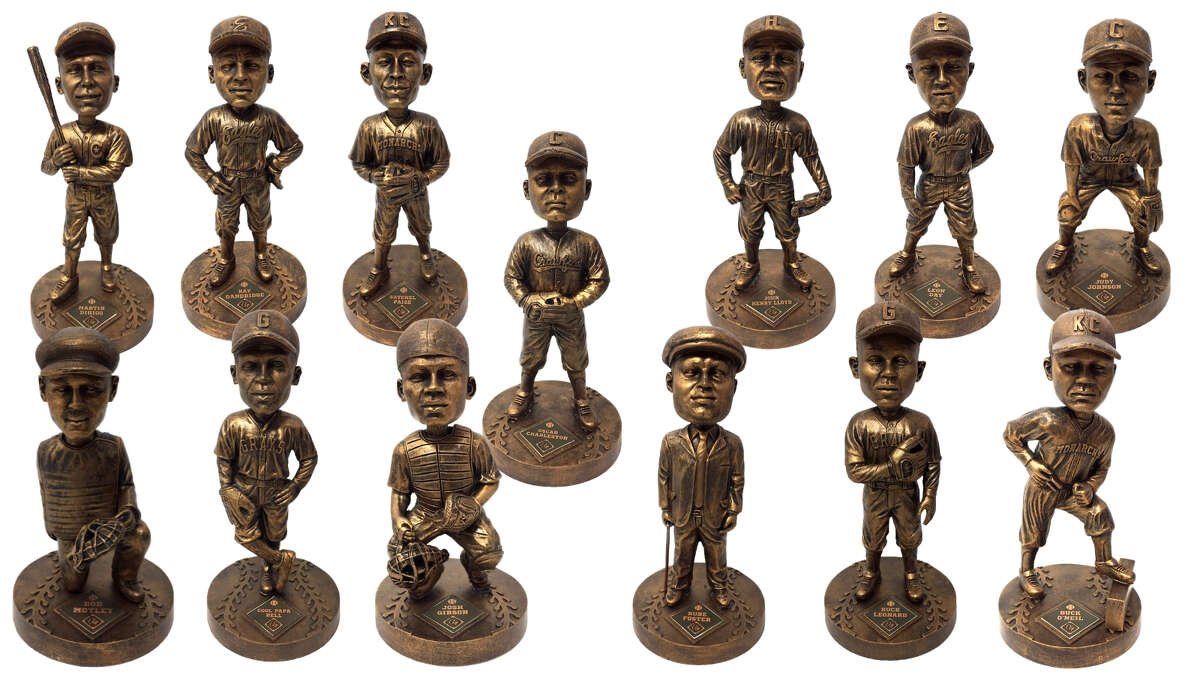 This collection of limited edition bobbleheads represents Negro League legends featured in the Field of Legends exhibit at the Negro Leagues Baseball Museum in Kansas City.